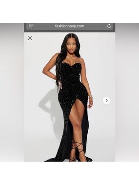 Fashion Nova Black Strapless Sequin Sweetheart Gown with High Slit